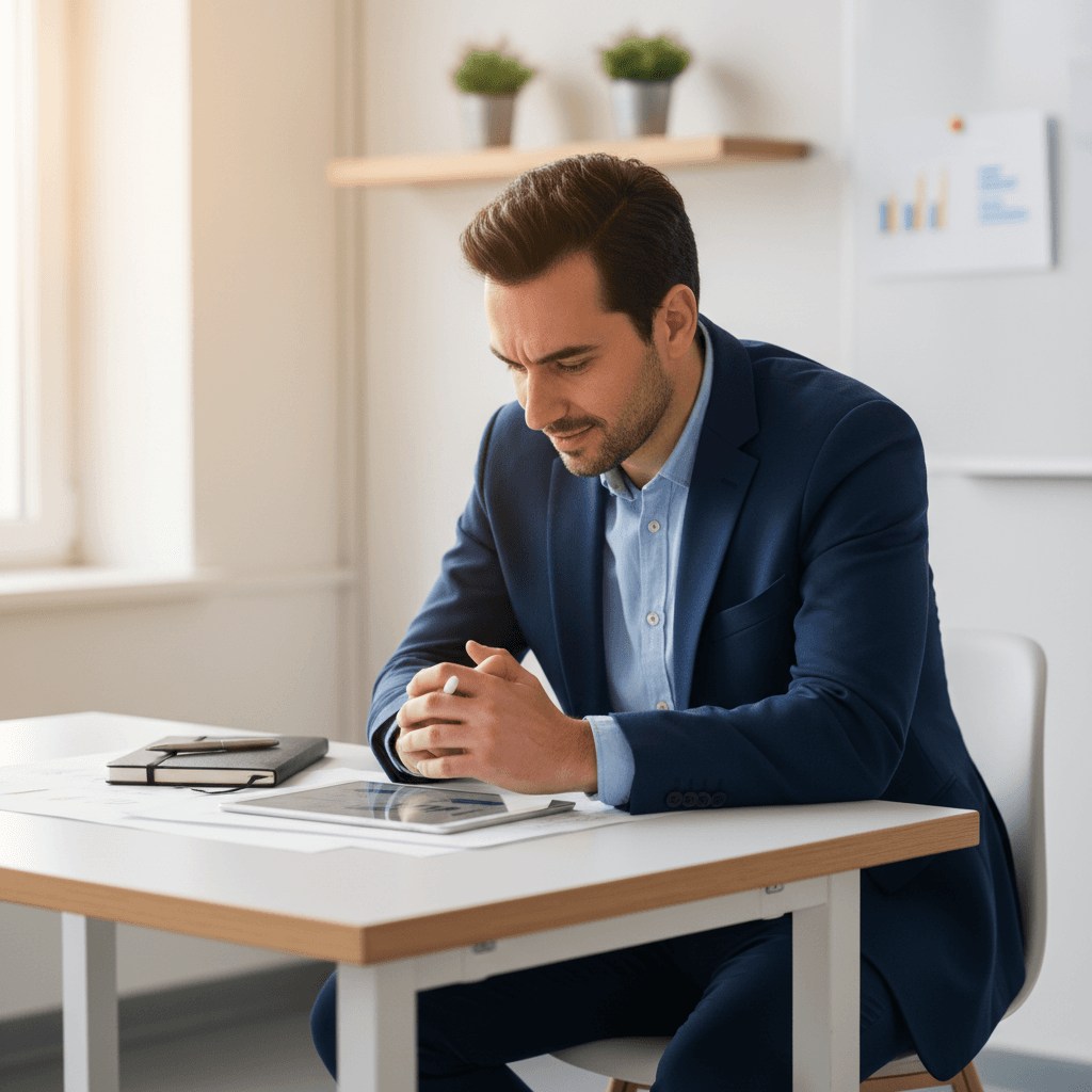 Profesional en conversación telefónica en una oficina moderna